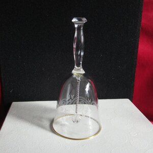 Exquisite crystal Bell, Faceted Clapper, etched design, Gold trim, Vintage